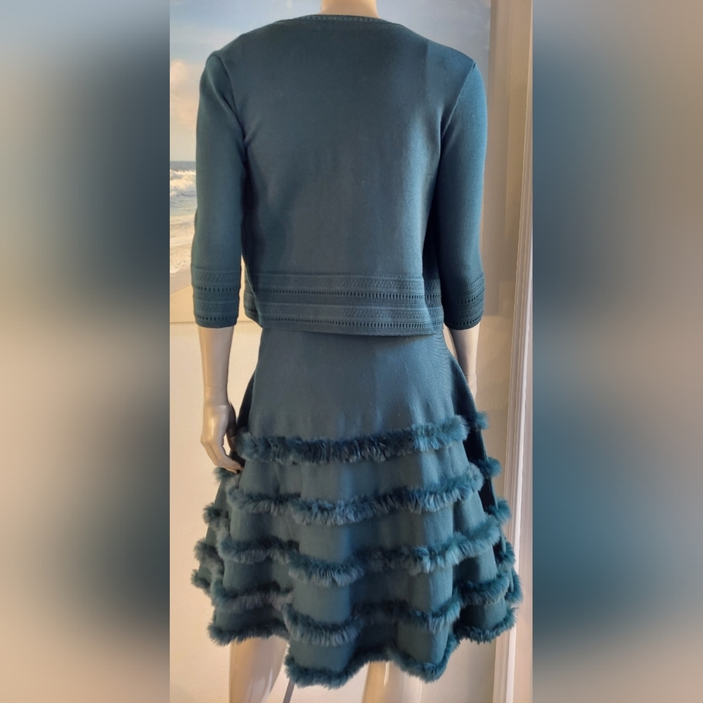 $5,200 OSCAR DE LA RENTA ICONIC GREEN KNIT FUR RUNWAY DRESS JACKET SET US M - Picture 8 of 15